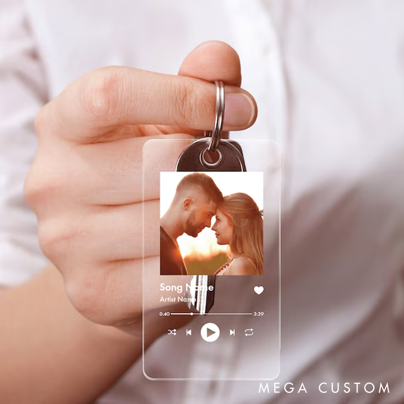Personalized Valentines Day Gift Custom Photo Keychain Boyfriend Gift Girlfriend Gift Your Photo Your Song Music Keychain