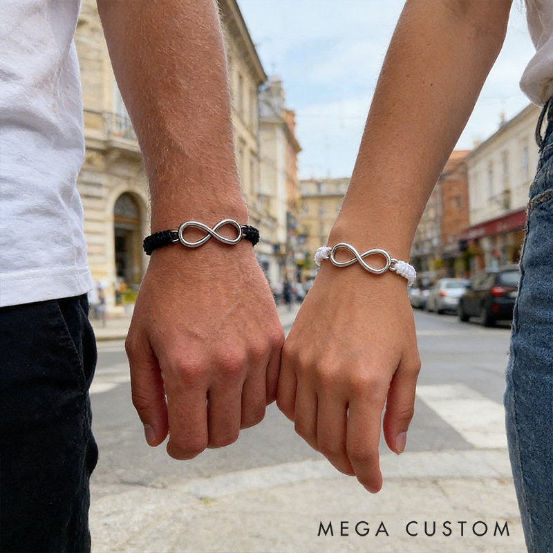 Personalized Infinity Couple Bracelet Braided Cord Symbolic Gift for Partners
