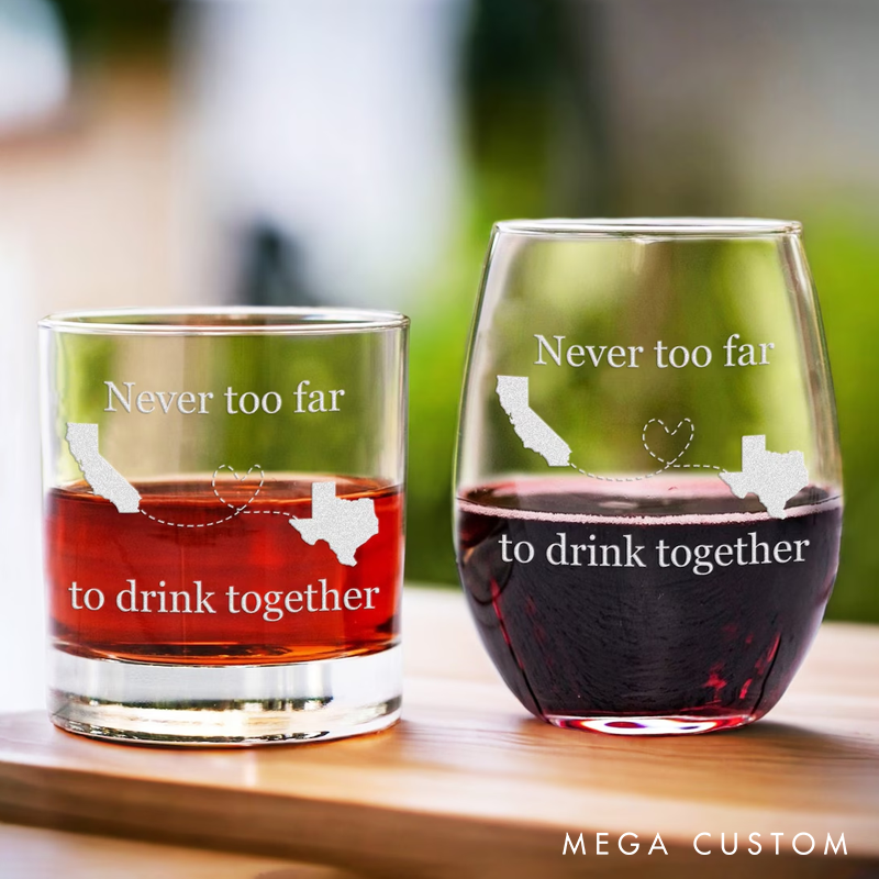Long Distance Relationship Glass Set Valentines Day Gift for Couple Custom Gift for Best Friend