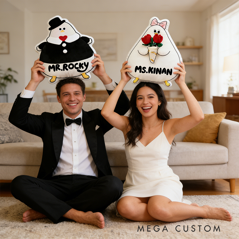 Personalized Cartoon Seagull Couple Throw Pillow Mr. Seagull & Miss Tulip Plush Home Decor Gift for Couples