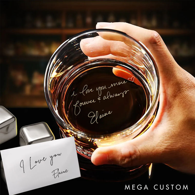 Personalised Whiskey Glasses Custom Valentines Day Gift for Him Engrave Your Handwritten Message on Bottom Rock Glass