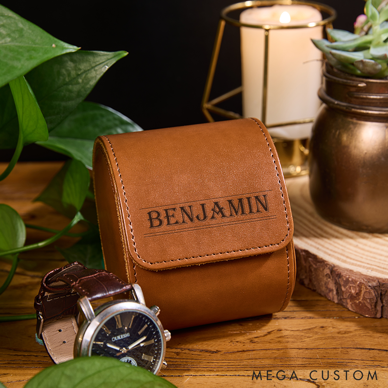 Personalized Leather Watch Roll Custom Leather Watch Case Engraved Watch Box Valentine's Day Gift for Him