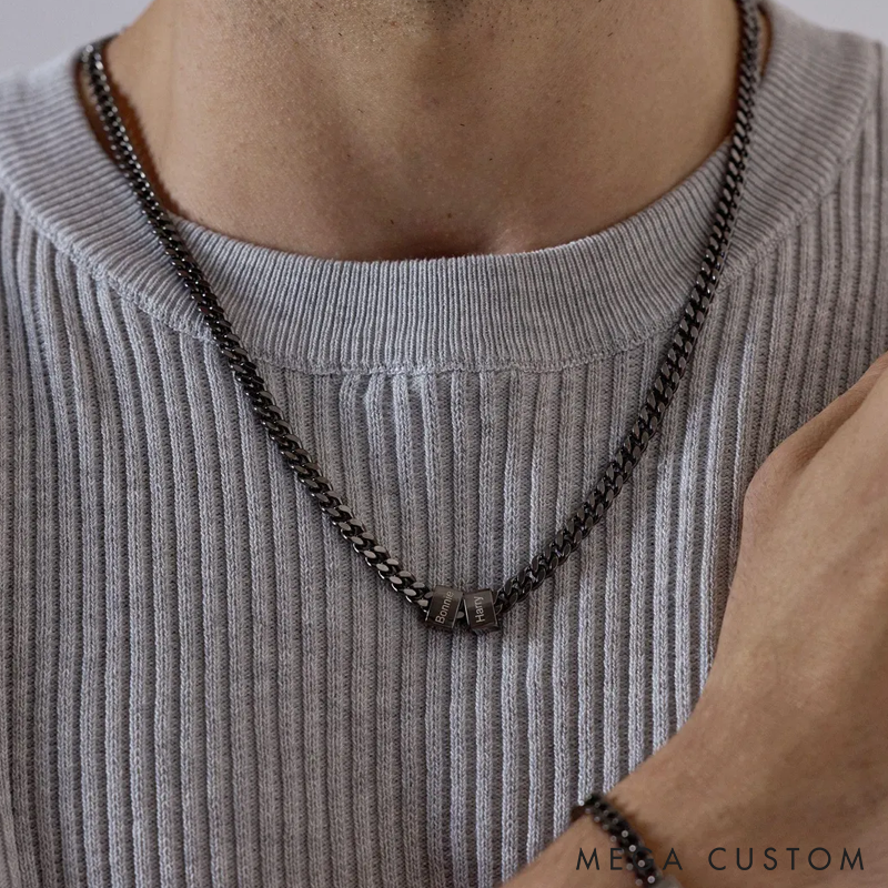 Personalized Men Necklace With Name Custom Name Bead Chain Necklace for Him Gifts for Husband Boyfriend 