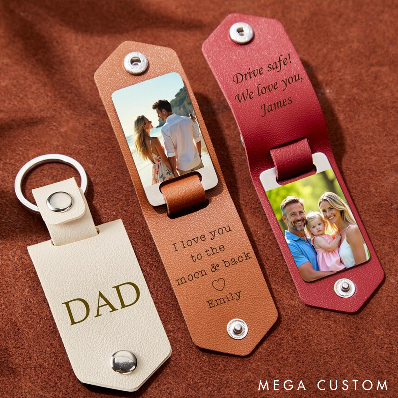 Personalized Leather Keychain with Photo Keychain for Men Custom Gift for Him Unique Photo Gift For Boyfriend Valentine's Day Gift Anniversary Gift