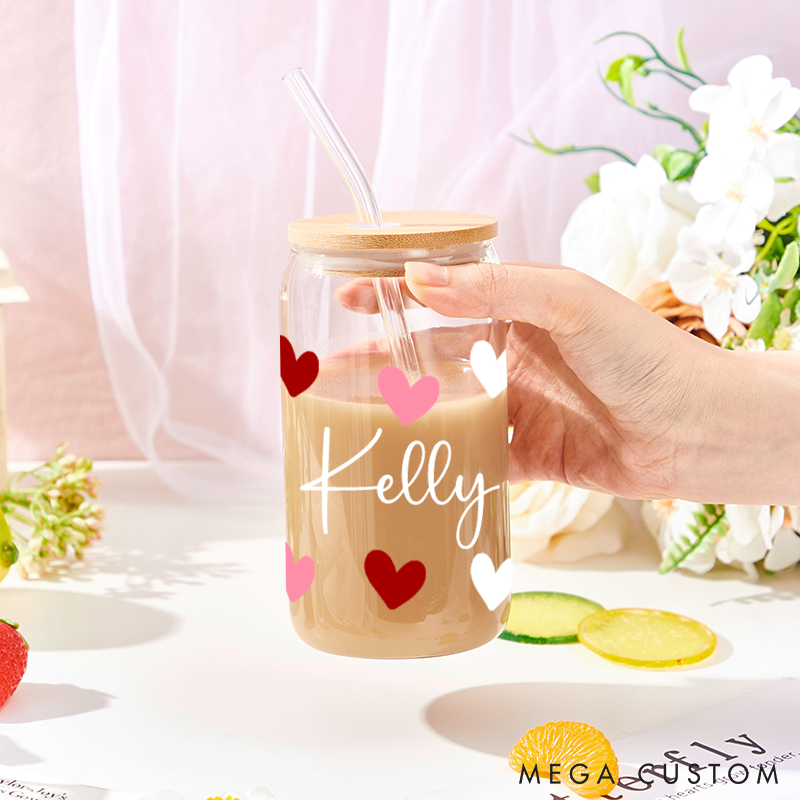 Personalized Name Glass Tumbler Custom Valentine's Day Gifts Valentine's Day Decorations 