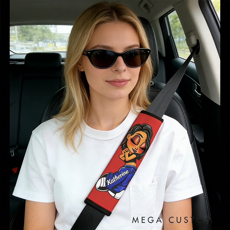 Personalized Cool Couple Car Seatbelt Pads Non-Slip Soft Shoulder Protectors Gift for Couples