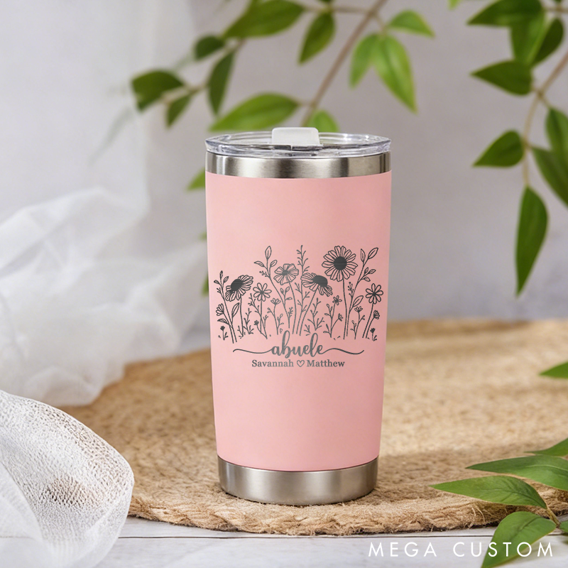 Personalized Tumbler with Name Custom Floral Travel Tumbler 20oz Insulated Tumbler with Lid Grandmother Mom Gift