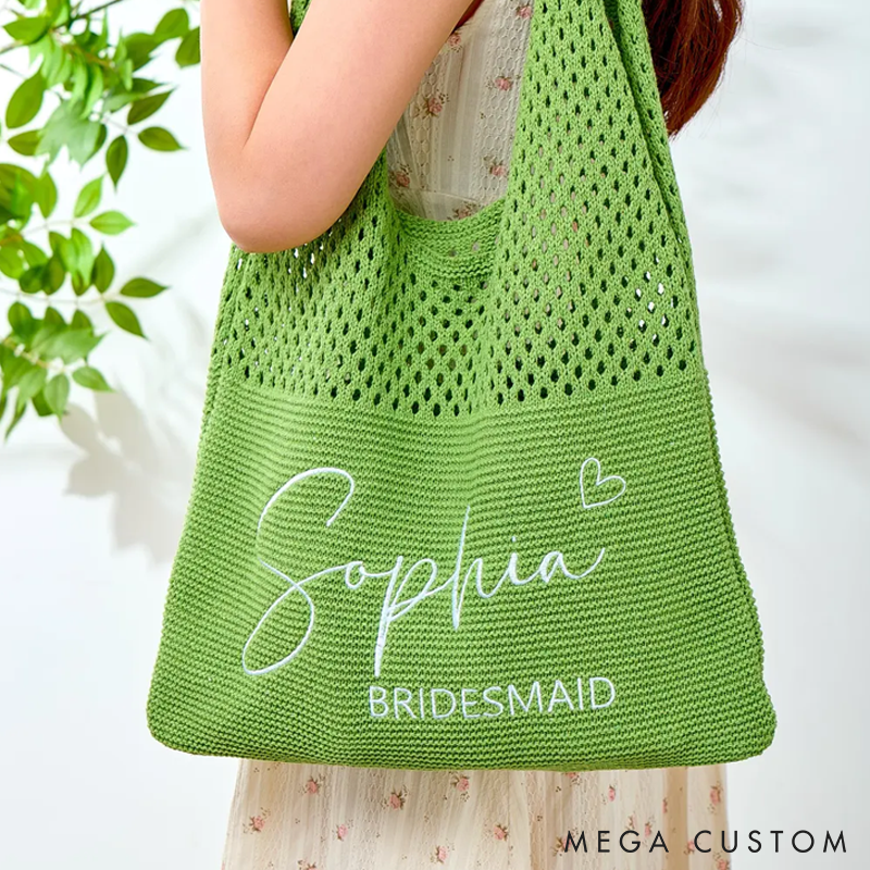 Personalized Knitted Beach Bag with Embroidered Name for Her  Crochet Tote Bag for Women Travel Vacation Gifts for Girlfriend Wife