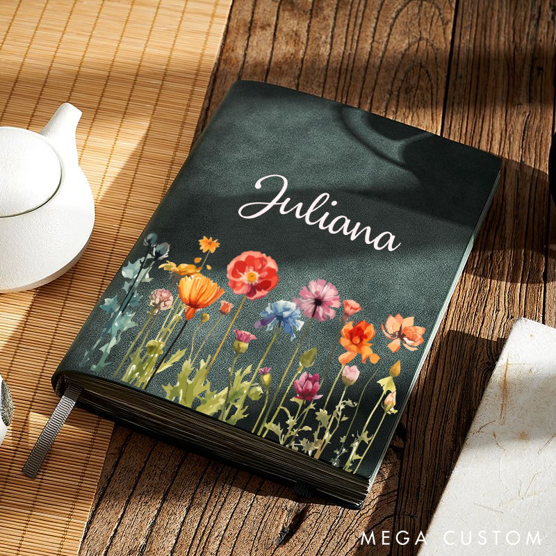 Personalized Wildflower Journal Custom Notebook For Women Hardcover Notebooks Floral Gratitude Journal Gift Wife Mom Girlfriend