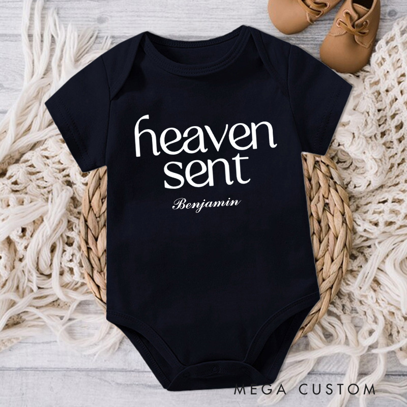 Personalized Heaven Sent Organic Cotton Baby Bodysuit Baby Announcement Onesie Baby Shower Gift Heaven Sent Onesie New Baby Gift