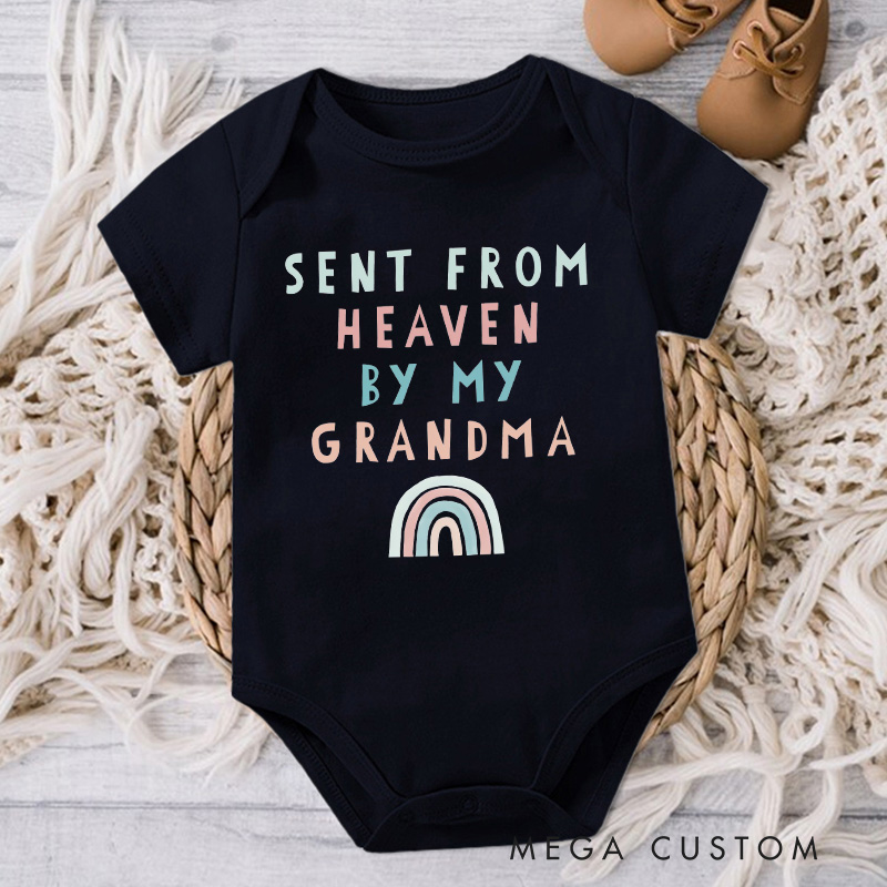 Personalized Sent from Heaven by My Grandpa Grandma Brother Sister Announcement Onesie Custom Rainbow Onesie Bodysuit Baby Shower Gift Heaven Sent