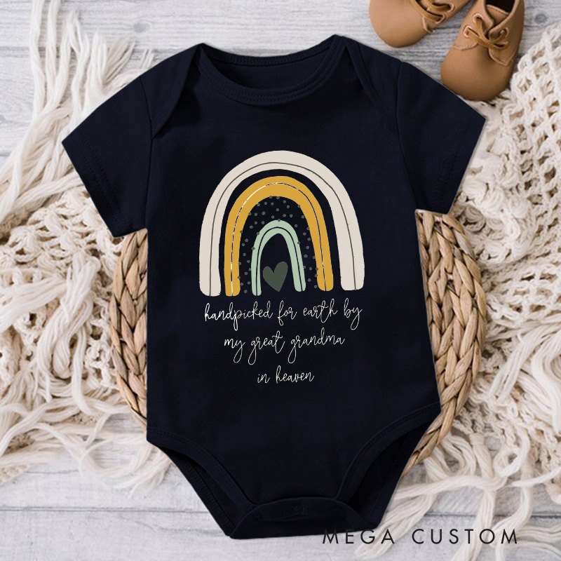 Personalized Handpicked for Earth Baby Bodysuit Heaven Sent Onesie Baby Shower Gift Pregnancy Announcement Rainbow Baby Announcement New Baby Gift