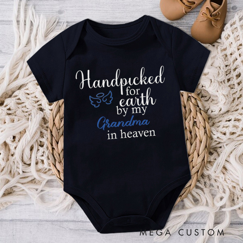 Personalized Handpicked for Earth by My Custom in Heaven Onesie Baby Bodysuit Heaven Sent Onesie Baby Announcement Baby Shower Gift Guardian Angel