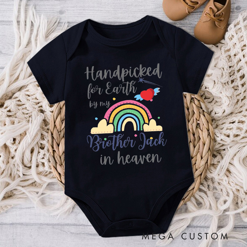 Personalized Handpicked for Earth by My Brother in Heaven Bodysuit Memorial Onesie Baby Announcement Bodysuit Heaven Sent Onesie Baby Shower Gift