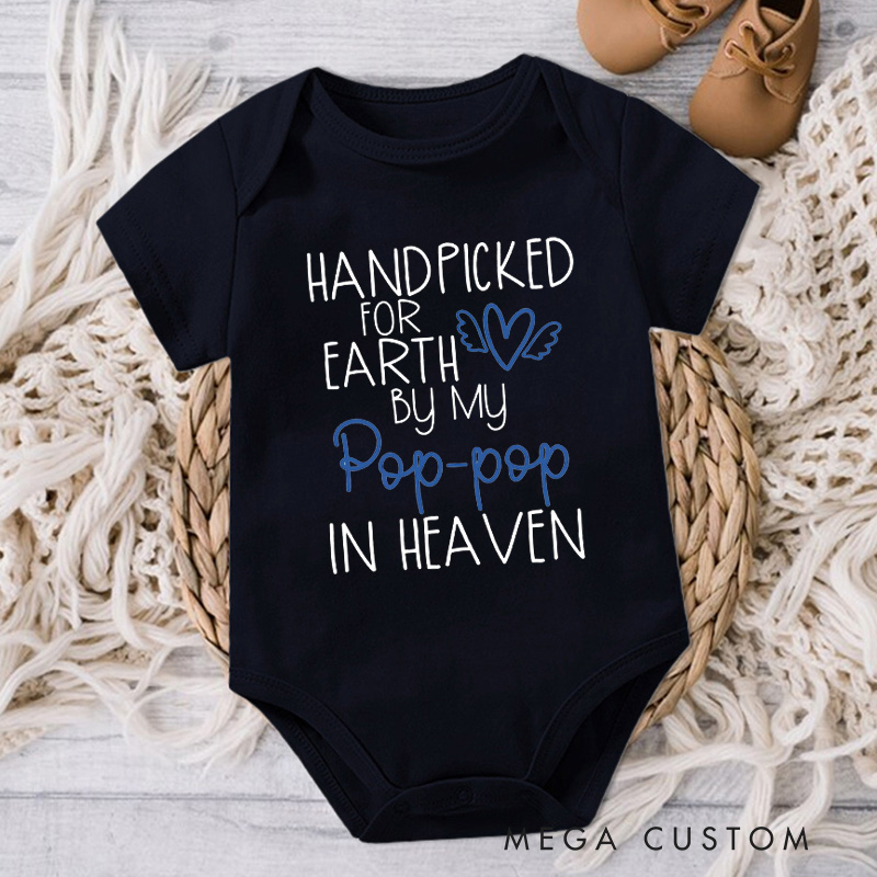 Personalized Onesie Handpicked for Earth by My Custom in Heaven Monogram Bodysuit Heaven Sent Onesie Baby Announcement Baby Shower Gift Guardian Angel