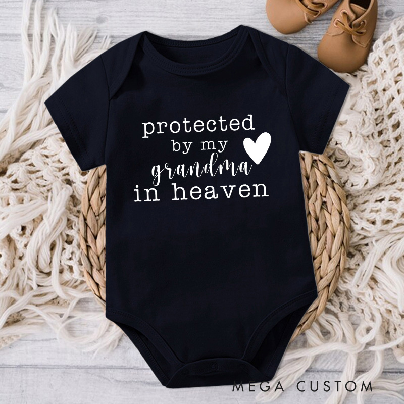 Personalized Onesie Protected by My Grandma Grandpa Sister Brother Uncle Aunt in Heaven Bodysuit Heaven Sent Onesie Baby Announcement Baby Shower Gift