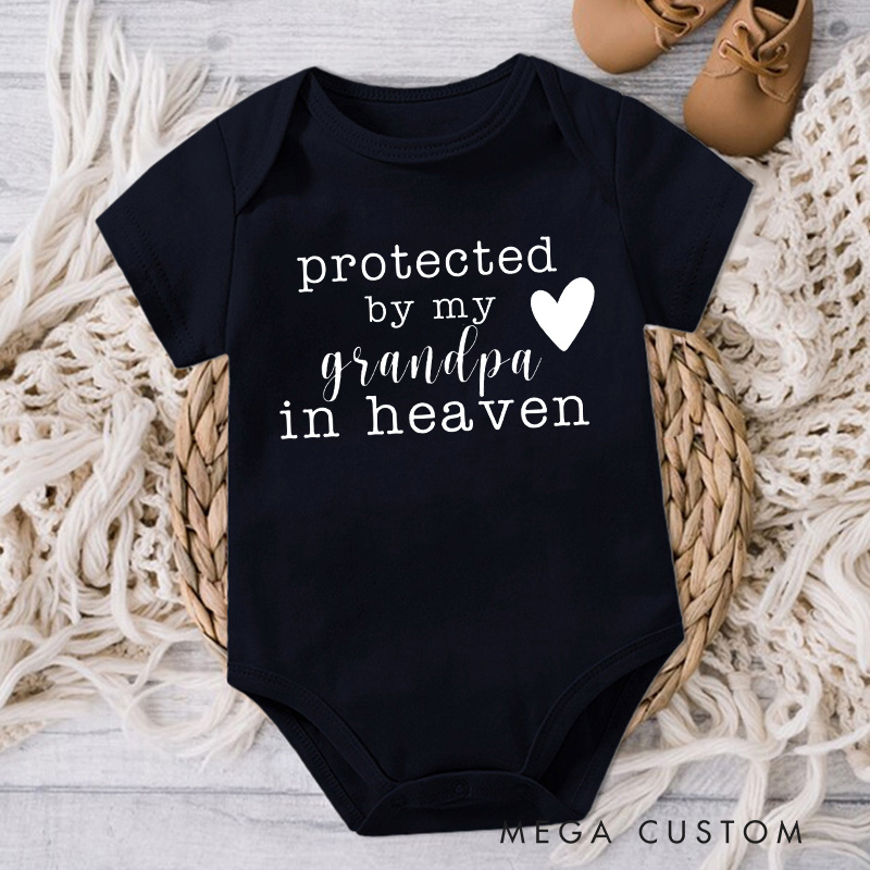 Personalized Protected by My Grandpa Grandma Sister Brother Uncle Aunt in Heaven Onesie Heaven Sent Onesie Baby Announcement Baby Shower Gift Memorial