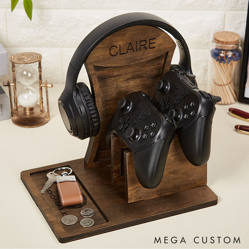 Personalized Controller and Headphone Stand Custom Headset Holder with Phone Holder Engraved Docking Station Boyfriend Gift Christmas Gift