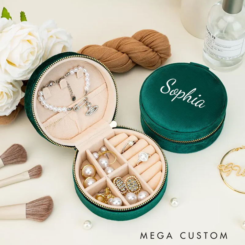 Personalized Jewelry Box Custom Velvet Travel Case Wedding Favors Birthday Gift for Her Best Gift for Mom