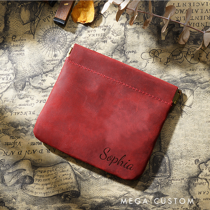 Personalized Leather Wallet with Name Engraved Card Holder Pouch Coin Purse Travel Jewelry Pouch Christmas Gifts for Her