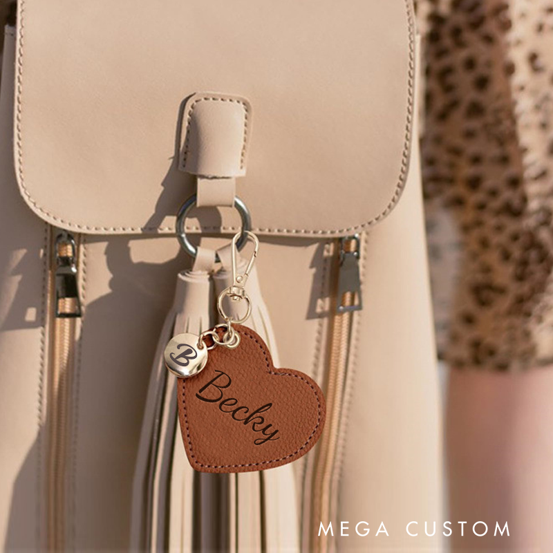 Personalized Heart Leather Keychain for Her Engraved Keychain with Name Nurse Keychain Gifts