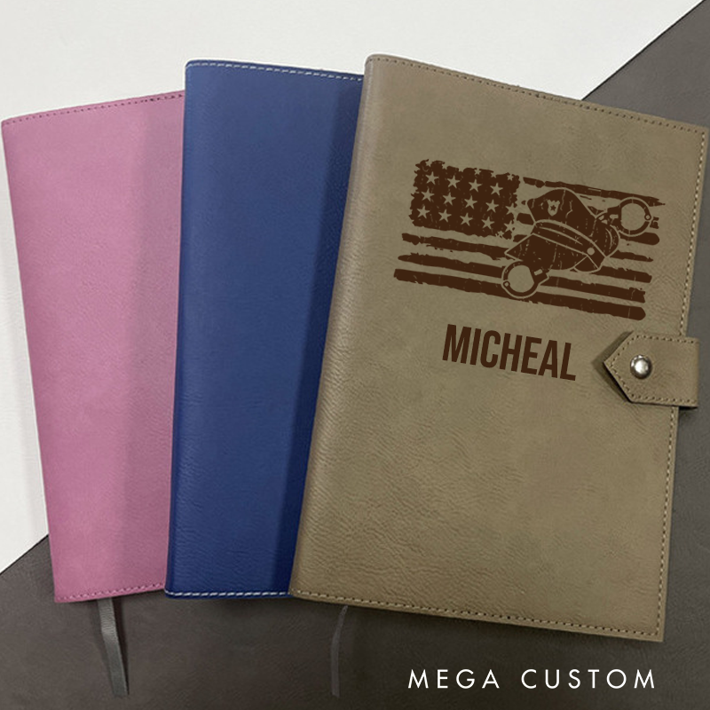 Personalized Leather Notebook for Police Officers Police Cap and American Flag Leather Journal Policeman Appreciation Gift