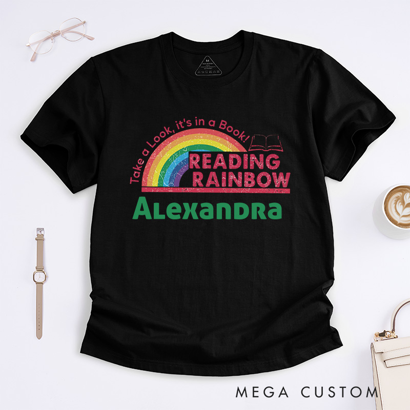 Personalized Reading Rainbow Classic T-shirt for Librarian, Take a Look It's in a Book Shirt Retro Librarian Tee with Name Book Lover Gift