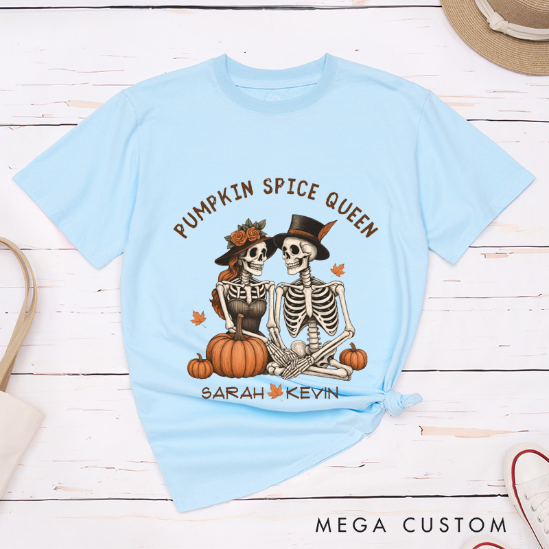 Personalized Gothic Skull Couple Halloween Matching T-Shirt Skeleton T-Shirt for Couple
