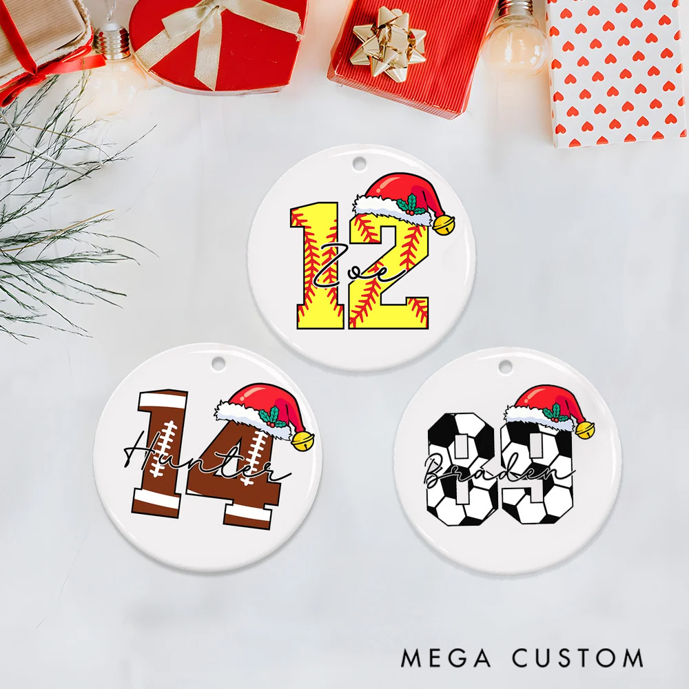 Personalized Sports Christmas Ornament with Custom Number and Name