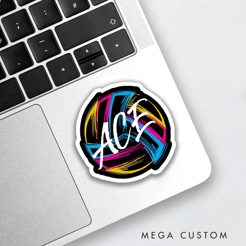 Personalized Volleyball Vibrant Design Sticker with Custom Text for Sports Sticker