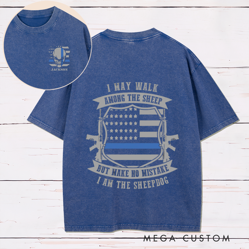 Personalized Sheepdog Among the Sheep Washed T Shirt for Police Officers