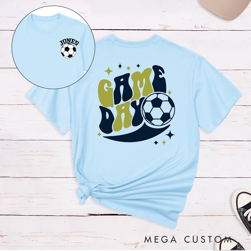 Personalized Game Day T-Shirt  with Fun Retro Design and Custom Name and Number  