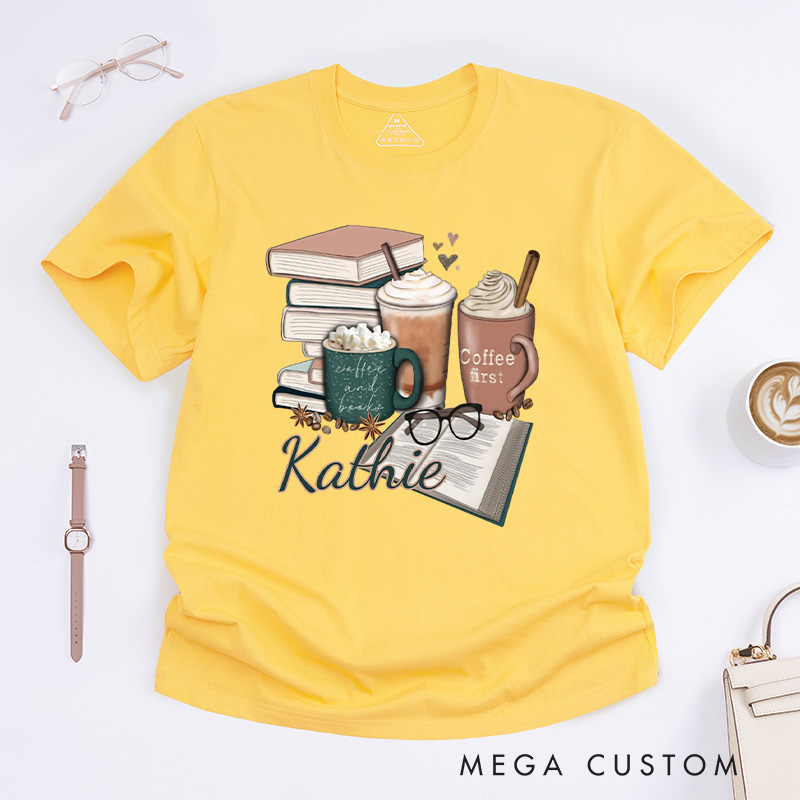 Personalized Coffee and Books Classic T-shirts Librarian Tshirt Book Lover Shirt Bookworm Shirt Reader Shirt Gift for Reading