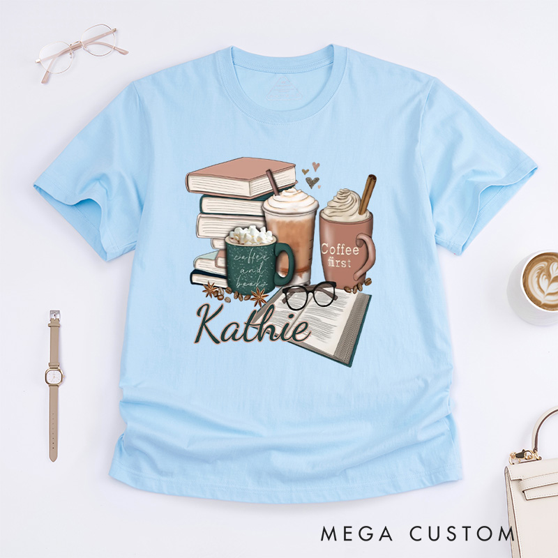 Personalized Coffee and Books Classic T-shirts Librarian Tshirt Book Lover Shirt Bookworm Shirt Reader Shirt Gift for Reading