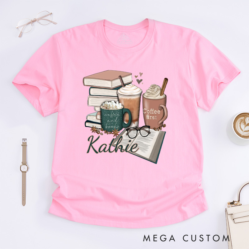 Personalized Coffee and Books Classic T-shirts Librarian Tshirt Book Lover Shirt Bookworm Shirt Reader Shirt Gift for Reading