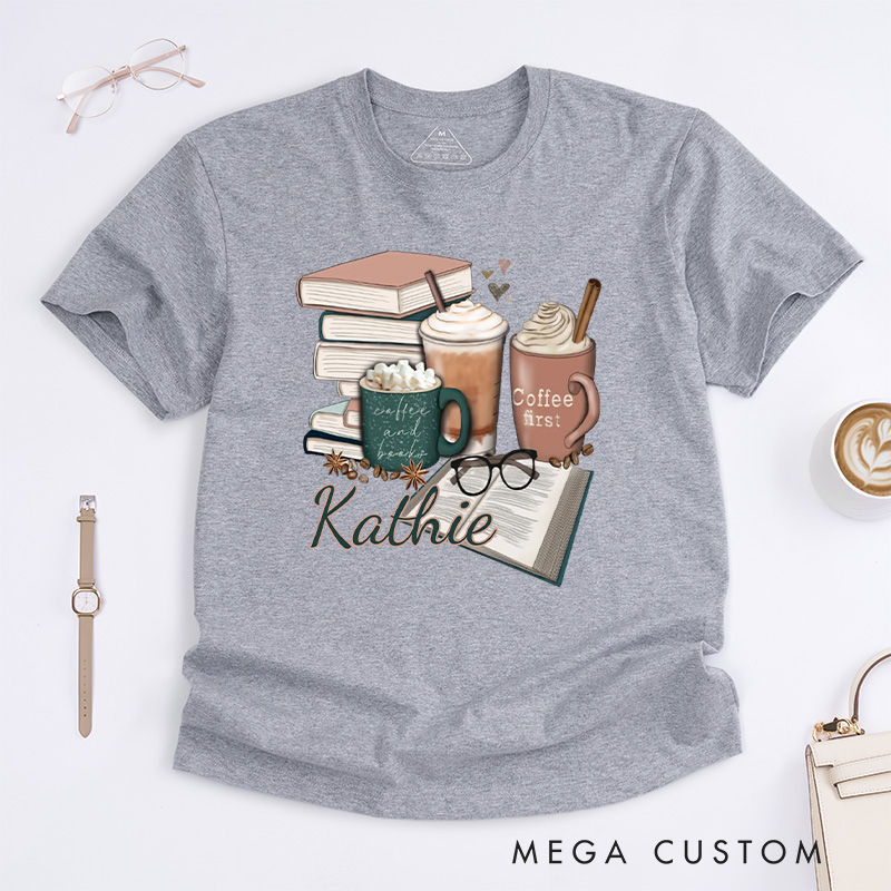 Personalized Coffee and Books Classic T-shirts Librarian Tshirt Book Lover Shirt Bookworm Shirt Reader Shirt Gift for Reading
