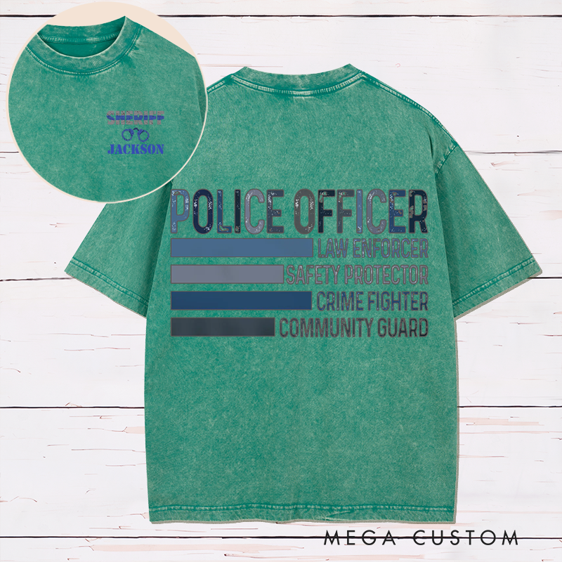 Personalized Police Officer Washed Retro T-Shirt Law Enforcement Role Design Gift for Police