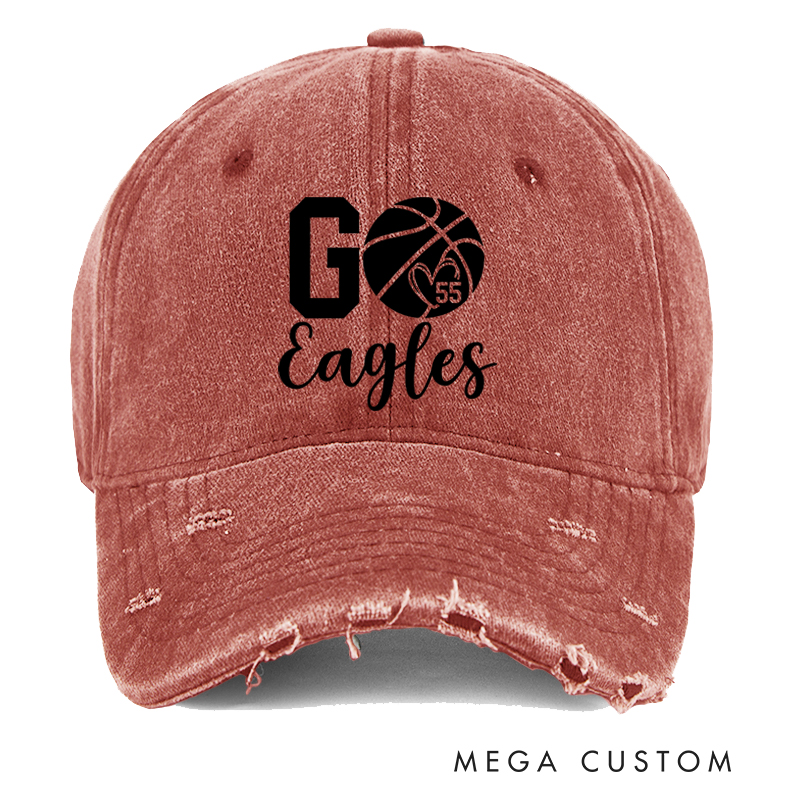 Personalized Distressed Basketball Cap with Custom Player Number and Team Name