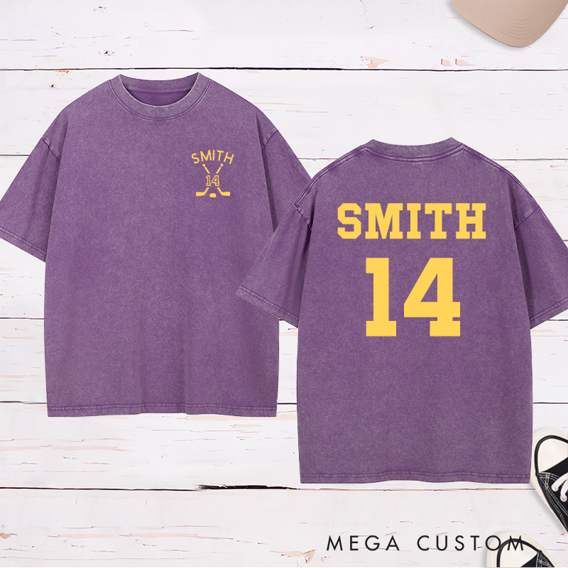 Personalized Ice Hockey Washed T-Shirt With Custom Name and Number