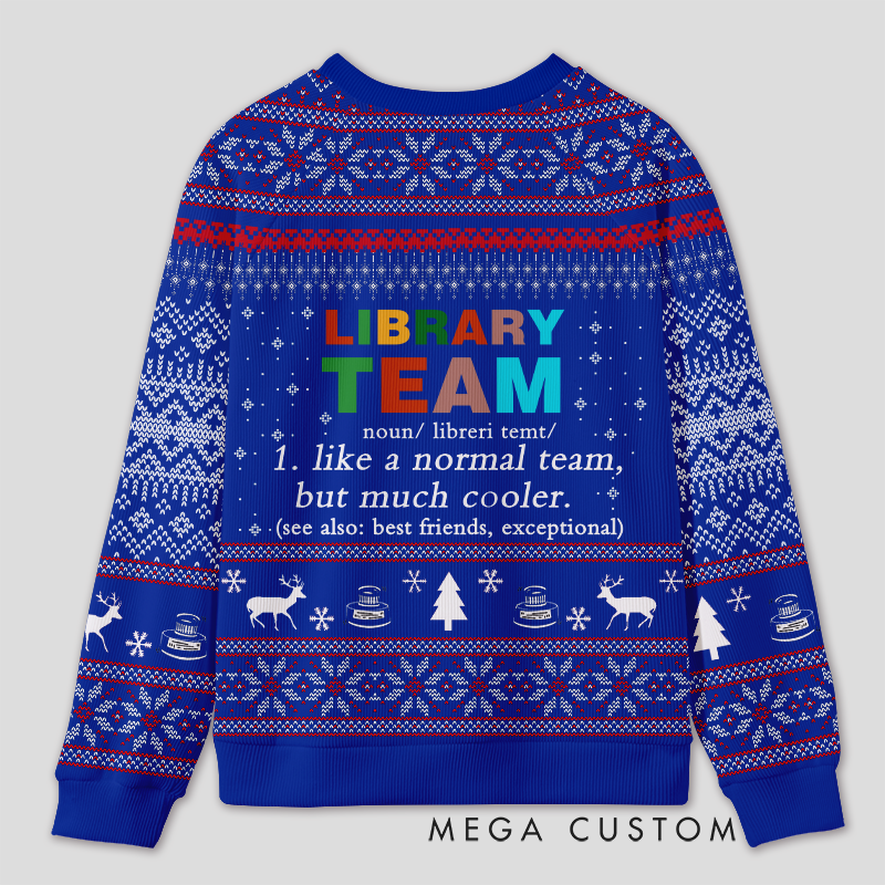 Personalized Library Team Themed Ugly Sweater Festive Gift for Book Loves