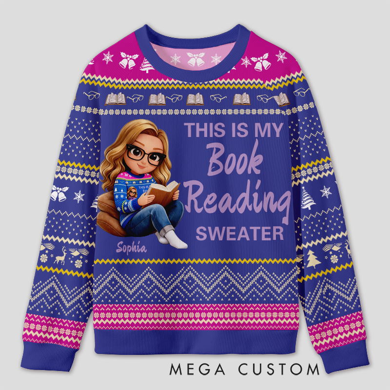 Personalized Bookworm Exclusive Reading Time Ugly Sweater Holiday Gift for Book Lovers