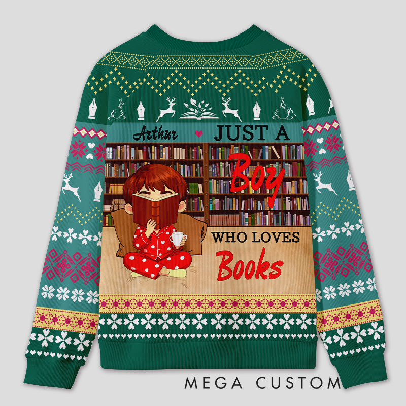 Personalized Reading Enjoyment Bookworm Ugly Sweater Festive Gift for Book Lovers