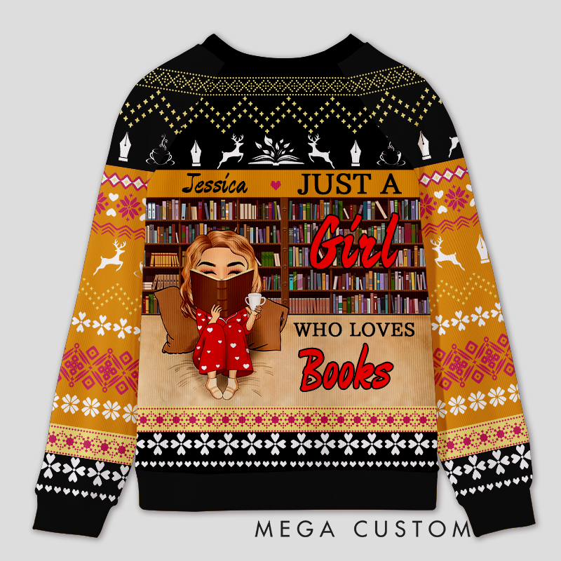 Personalized Reading Enjoyment Bookworm Ugly Sweater Festive Gift for Book Lovers