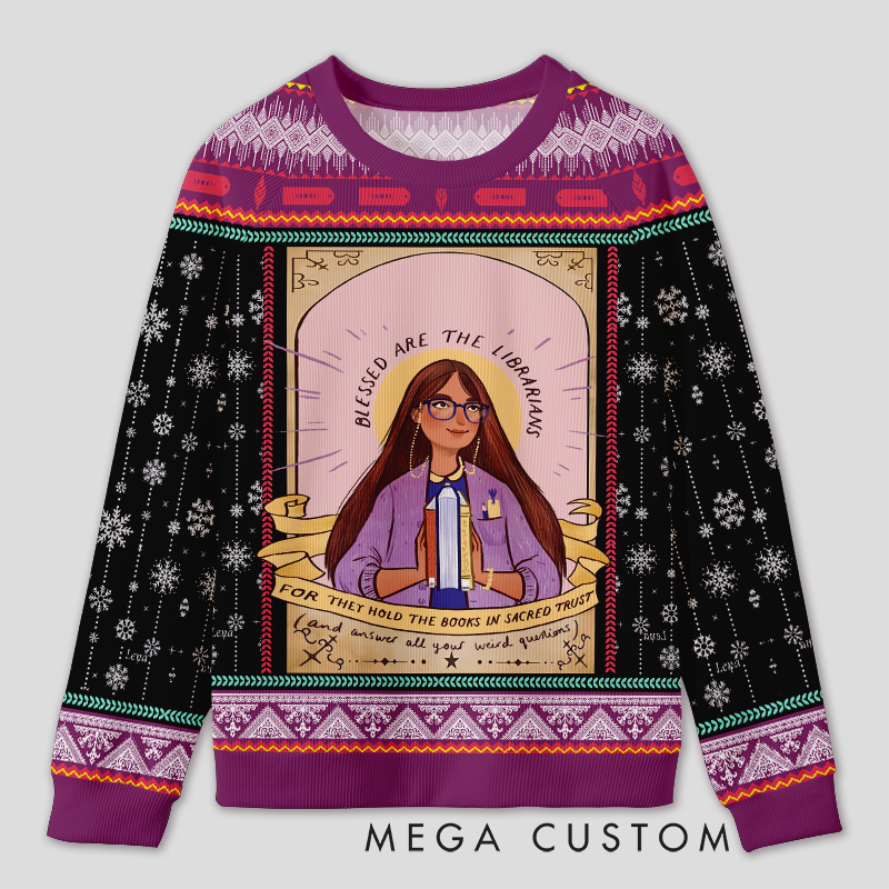 Personalized Librarian Appreciation Ugly Sweater Office Holiday Party Gift for Book Lovers