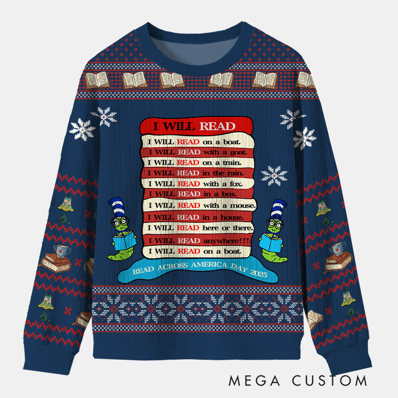 Personalized Reading Joy Anywhere Ugly Sweater Holiday Gift for Book Lover