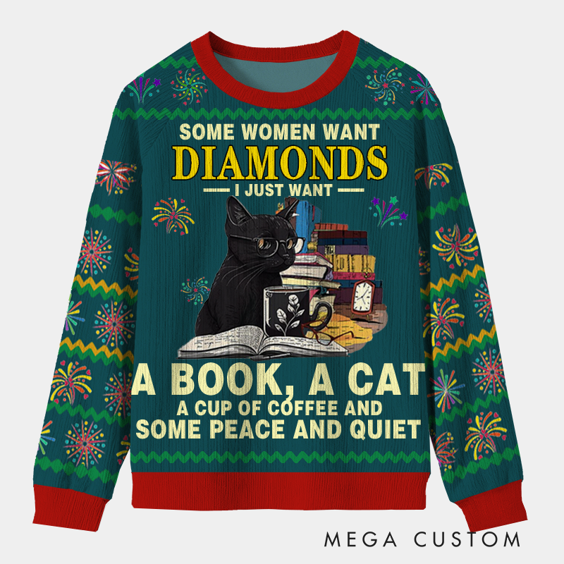 Personalized Book Cat Coffee Ugly Sweater Librarians Tranquil Dream Holiday Gift for Librarians