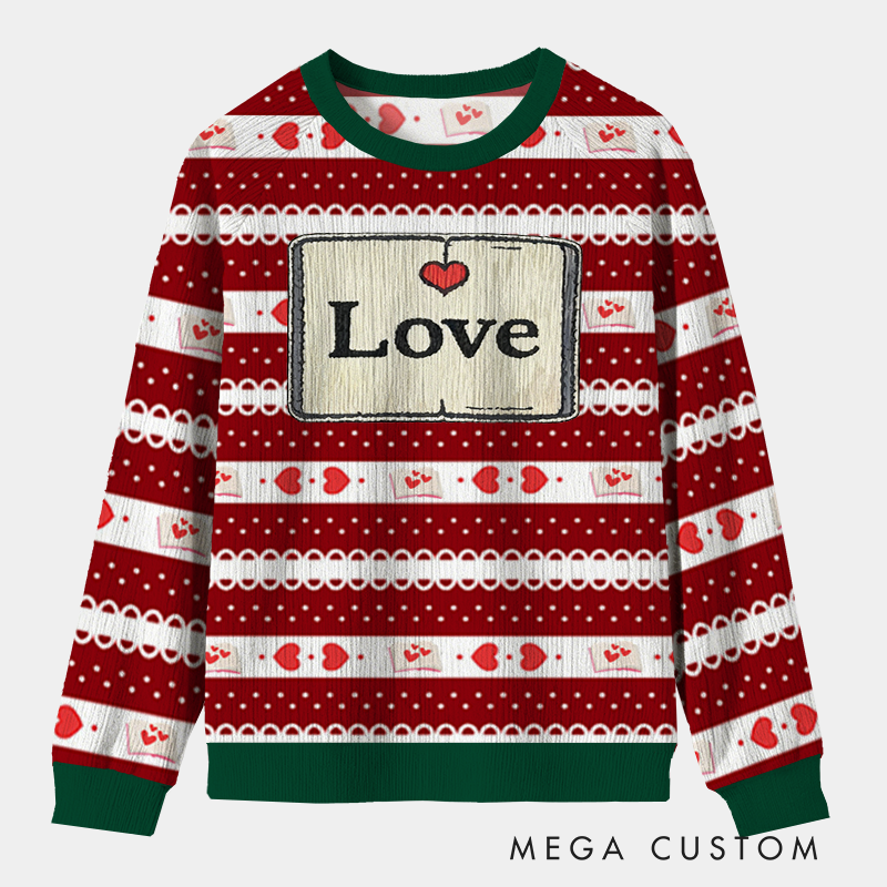 Personalized Bookish Love Heartfelt Ugly Sweater Holiday Gift for Librarians