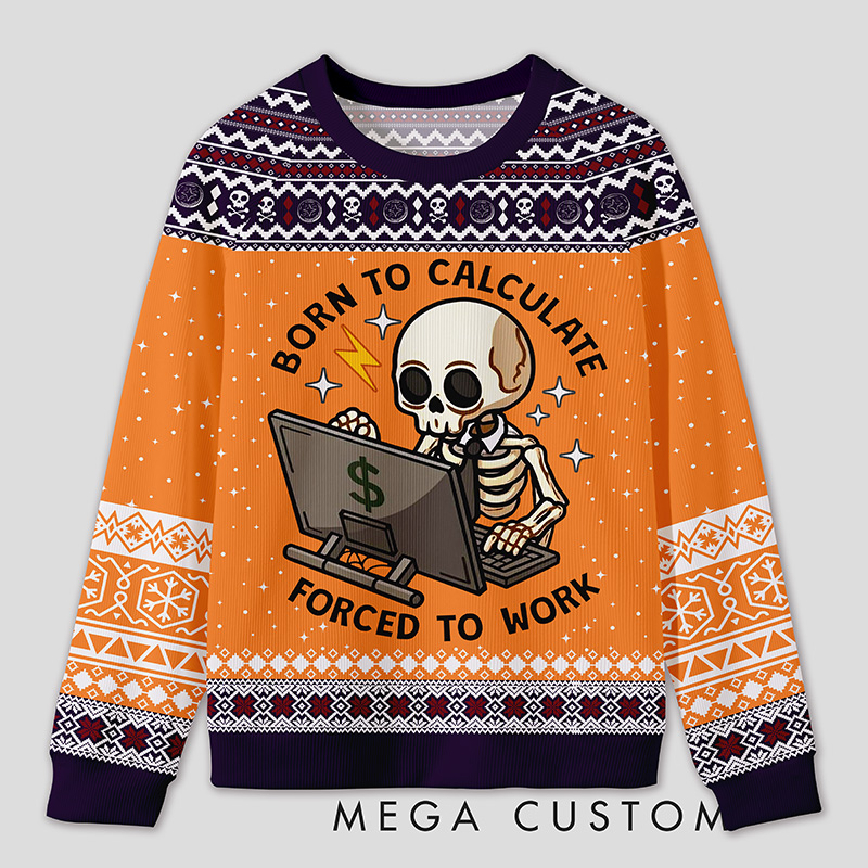 Personalized Working Skeleton Accountant Humor Ugly Sweater Office Holiday Party Gift for Accountants