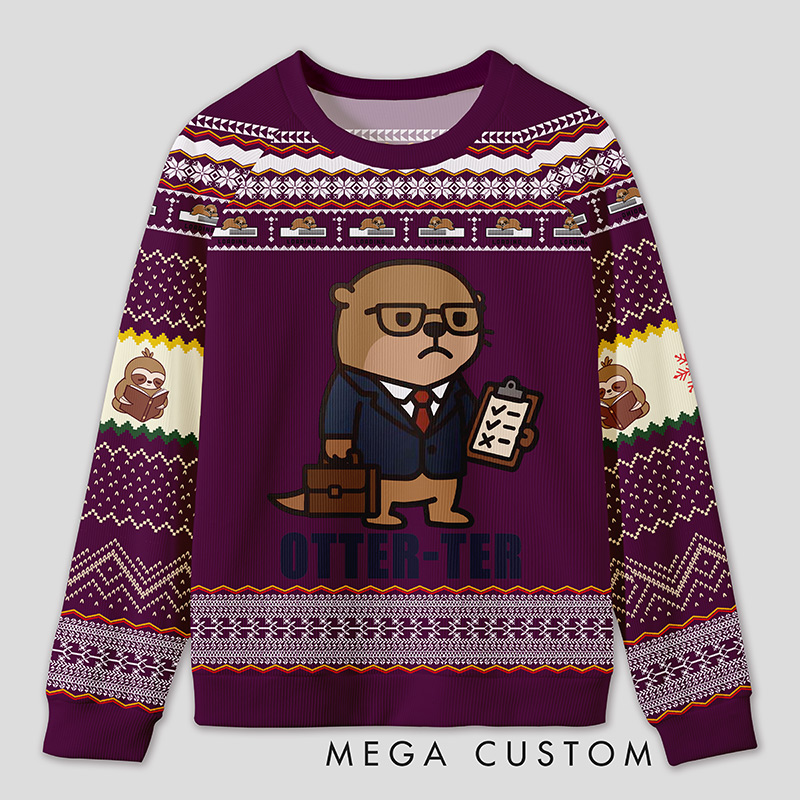 Personalized Otter Auditor Humor Ugly Sweater Office Holiday Party Gift for Accounting Pros