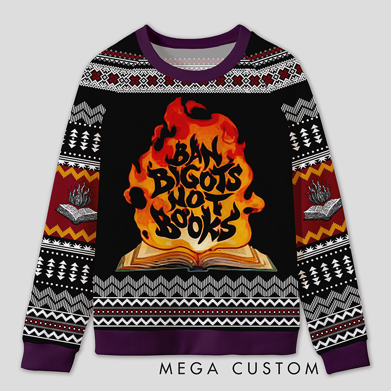 Personalized Anti Book Ban Humor Ugly Sweater Office Holiday Party Gift for Book Defenders